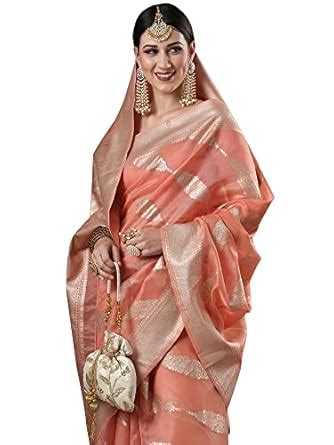 Buy AKHILAM Women's Chanderi Organza Silk Woven Design Zari Work Saree ...