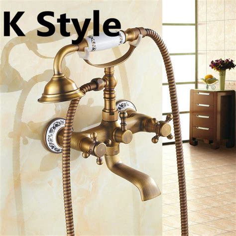Bathroom Kitchen Shower Set,Antique Brushed Brass Bath Faucets Wall ...