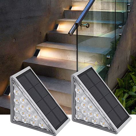 Weloille 2Pcs Solar Step Lights Outdoor Waterproof, LED Outdoor Stair ...