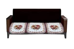Stylista Velvet Red Floral Pattern a Set of 3 Seater Sofa Cover Bottom ...
