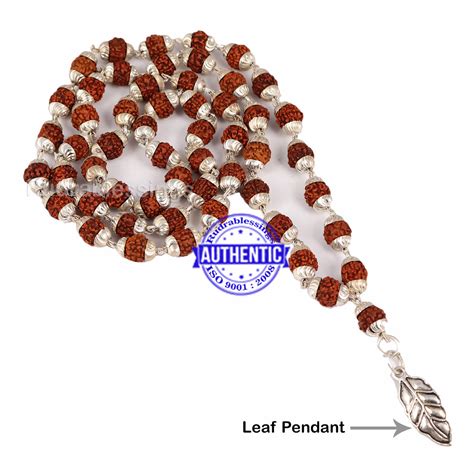 5 Mukhi Rudraksha Mala in silver plated caps with Leaf Pendant – Rudra ...