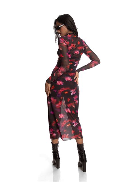 Digital Floral Print Black Mesh Maxi Dress – Lemonlords