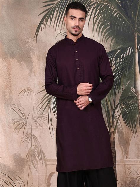 Sanwara New Men's Textured Pattern Purple Stylish Cotton Kurta ...