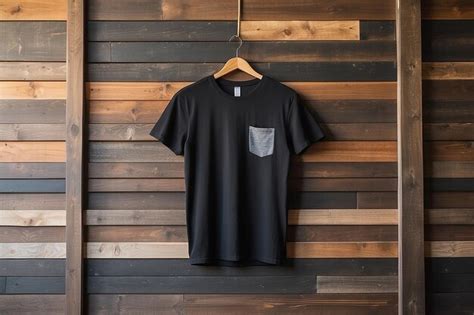 Modern rustic black tshirt on mixed wood wall | Premium AI-generated image