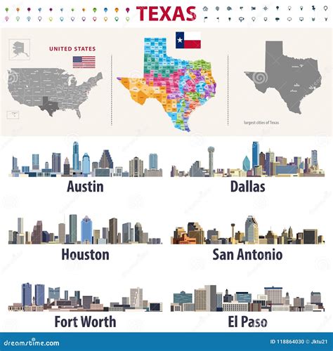 Texas`s Vector High Detailed Map Showing Counties Formations. Largest ...