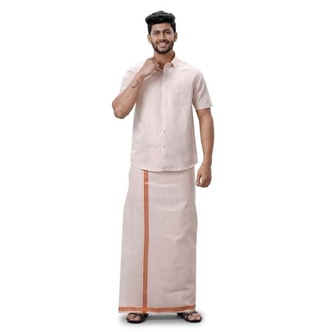 Buy RAMRAJ COTTON Men Tissue Copper Shirt and Dhoti set|Ideal for ...