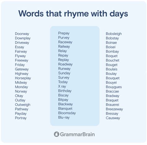 Words That Rhyme With Days (300+ Rhymes to Use) | GrammarBrain