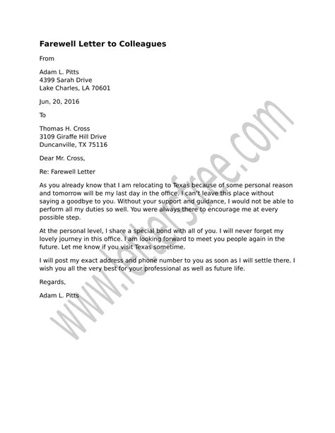 Farewell Letter to Colleagues - Example and Appreciation