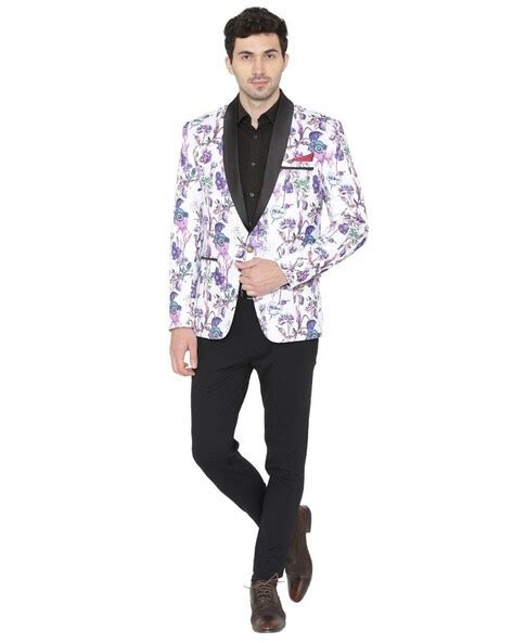 Buy White WINTAGE Floral Print Single-Breasted Blazer with Contrast ...