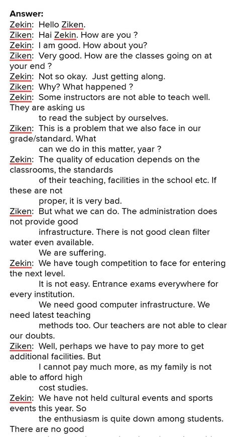 Write a dialogue between two students about facilities in their college ...