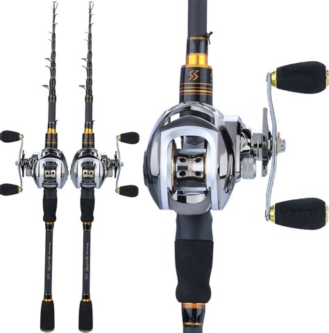 Fishing Rod & Reel Combo 59ft Telescopic Baitcaster w/ Carrier Bag ...