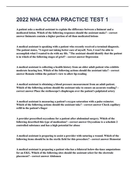 2022 NHA CCMA PRACTICE TEST 1|PDATED&VERIFIED|100% SOLVED|GUARANTEED ...