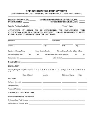 Fillable Online Non-Driver Paper Application - Diversified Transfer and ...