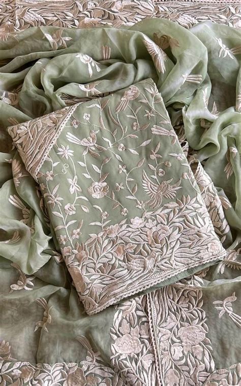 Stunning Green Parsi Embroidered Georgette Suit Set
