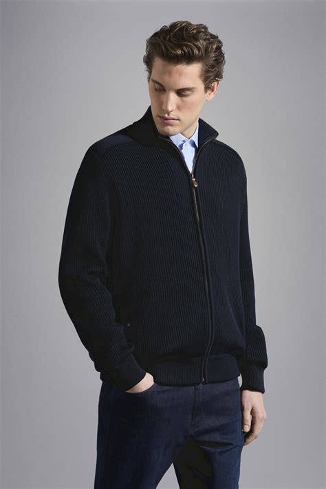 Wool Full zip sweater with iconic badge | Paul & Shark