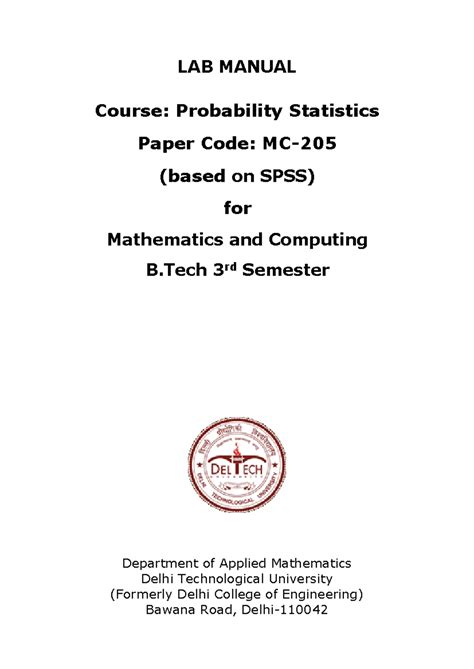 Lab Manual for Probability Statistics MC205 (B.Tech 3rd Sem) - Studocu