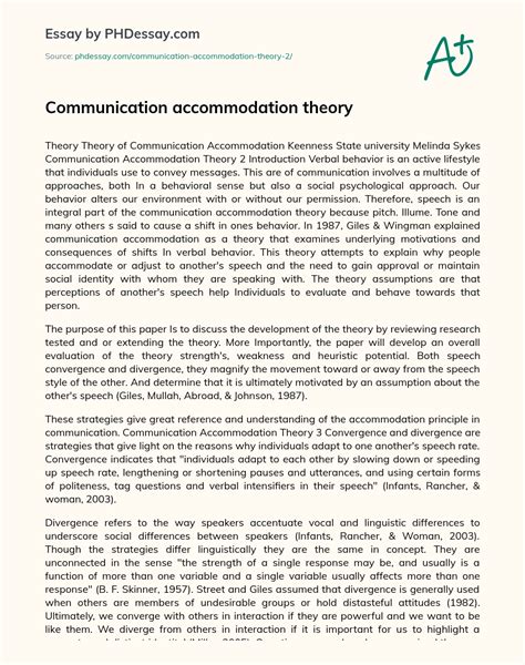 Communication Accommodation Theory Definition Essay Example - PHDessay.com
