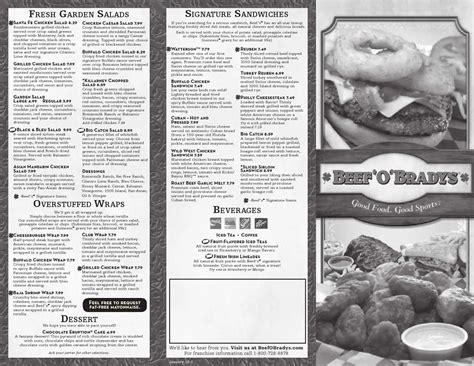 Beef O Brady's Lunch Menu With Prices at David Frakes blog