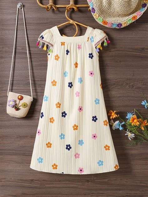 SHEIN Robe à pois multicolore avec tassels, une tenue adorable pour les ...
