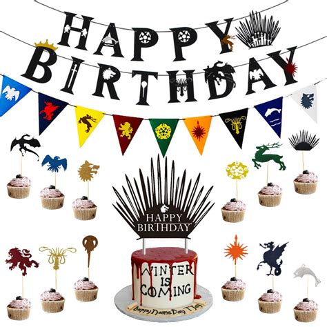 Got Birthday Banner Cake And Cupcake Toppers For Got Birthday ...