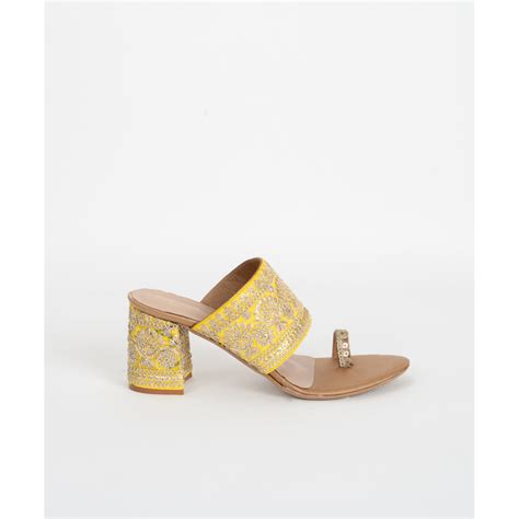 Buy SCENTRA Reya Kolhapuri Block Heels Yellow Online