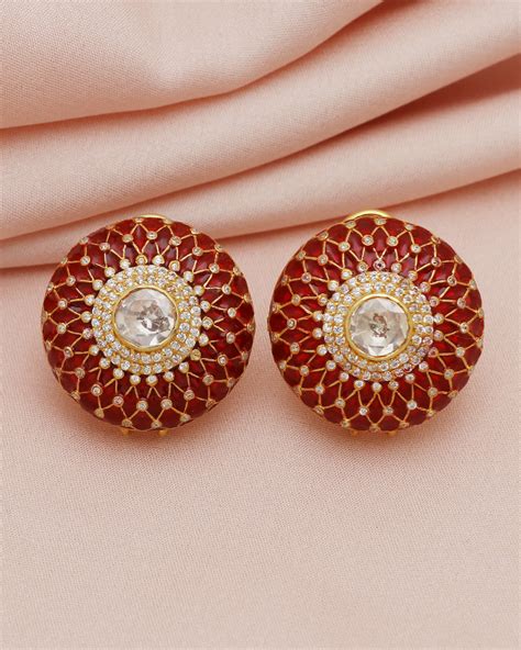 925 Silver Moissanite Polki Stud Red Earrings – Raj Gems