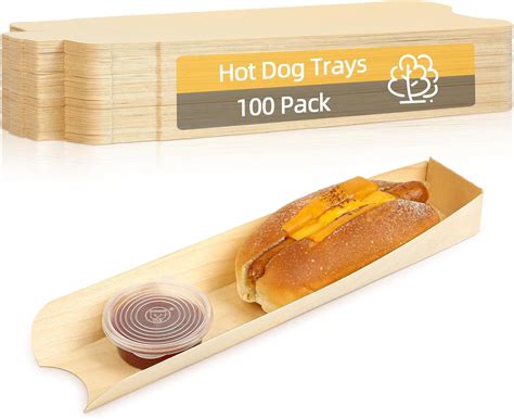 100 Pack Hot Dog Trays Wooden Hot Dog Containers Disposable Open-Design ...