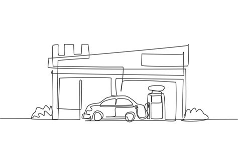 Gas Station Line Drawing: Refueling Car Gasoline