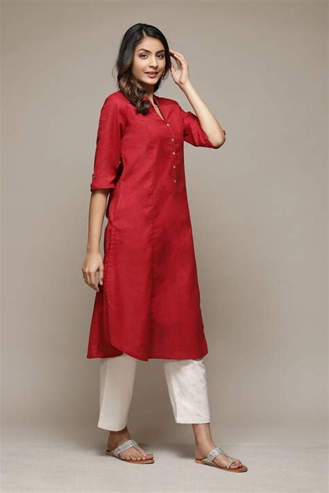 Red A-Line Solid Kurta