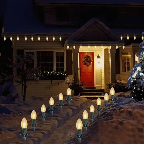 38FT C9 Christmas Pathway Lights Outdoor,25 Pack Warm White Connectable ...