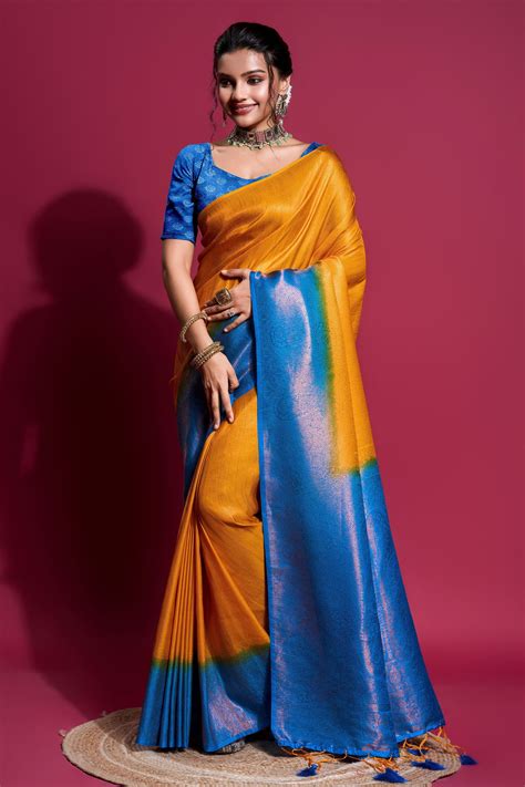 Buy Orange Woven Silk Saree zb131959 | Saree Buta