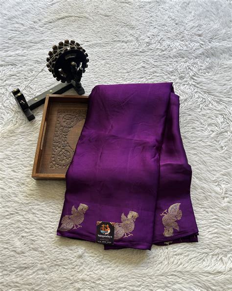 Satin Georgette Plain Saree Purple Colored Paired with a Buti Border ...