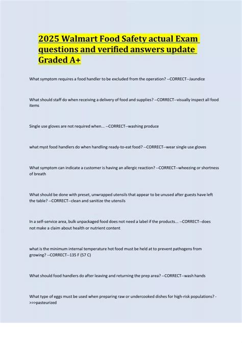 2025 Walmart Food Safety actual Exam questions and verified answers ...