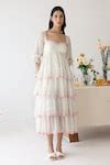 Buy Off White Chiffon Sweetheart Neck Lush Polka Dot Print Dress For ...