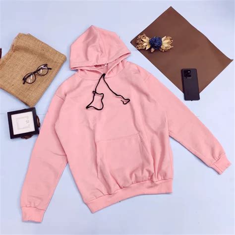 SKYLINT Baby Pink color solid Wool Fabric Winter Hoody Price