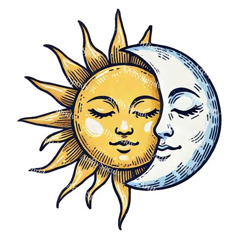Boho Celestial Sun & Moon PNG Clipart, Spiritual Celestial Illustration ...