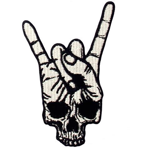 Rock And Roll Skull Hand Symbol Finger Sign Patch Embroidered ...