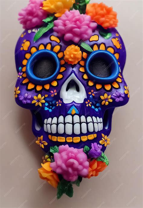 Calavera de azúcar calavera tradicional decorada con flores el día de ...