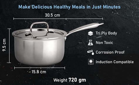 Buy AGARO Regency Triply Steel Saucepan with Lid 14 Cm, Triple Layered ...