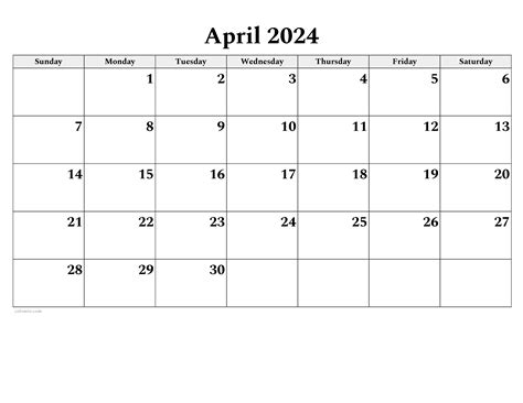 Month Of April 2025 Calendar Template