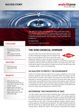 TOC analysis of wastewater at the Dow Chemical Company - Analytik Jena