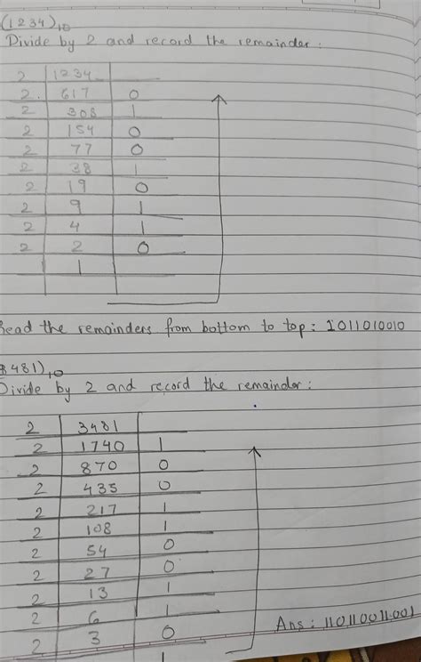 Convert the deimal number into Binary number a) (1234)10 b) (3481) 10 ...