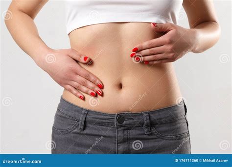Concept of Early Term of Pregnancy. Close Up Photo of Woman`s Abdomen ...