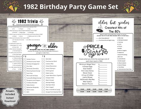 10 birthday party games bundle printable birthday trivia games adult ...