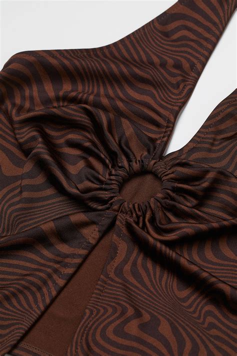 Halterneck top - Dark brown/Black patterned - Ladies | H&M IN