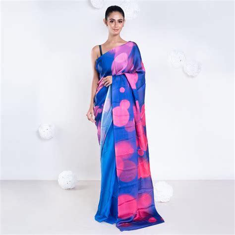 Sara satin georgette digital printed saree in blue color – Boveee