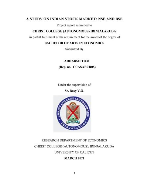 Ccasaecr 05 - A STUDY ON INDIAN STOCK MARKET: NSE AND BSE Project ...