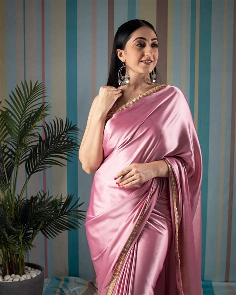 Hippie Pink Plain Japan Satin Saree With Lace Border – Fabcurate