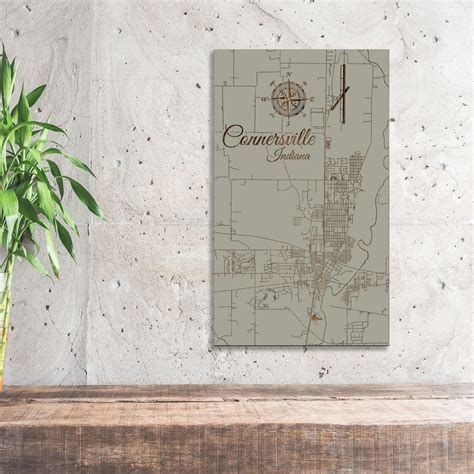 Connersville, Indiana Street Map | Wood Engraved Map | Wall Art| Wood ...