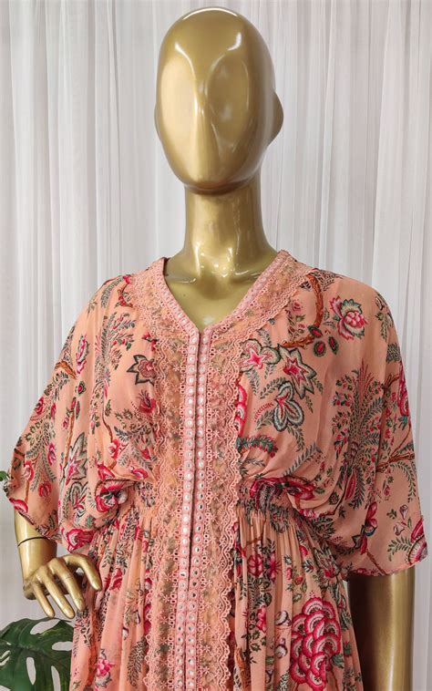 Peach Tropical Printed Georgette Jacket & Pant Co-ord Set